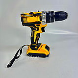 Шуруповерт з 2 акумуляторами 24V 5A/h Li-Ion, ударний шурупокрут з набором інструментів у кейсі JMX-6939-Yellow, фото 4
