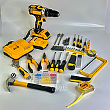 Шуруповерт з 2 акумуляторами 24V 5A/h Li-Ion, ударний шурупокрут з набором інструментів у кейсі JMX-6939-Yellow, фото 3
