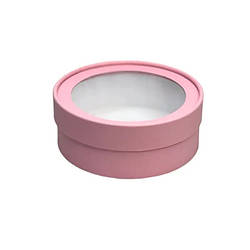 Коробка кругла 17х7 см з прозорою кришкою рожева матова