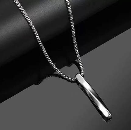 Ланцюг із кулоном кручена паличка сріблястого кольору Stainless Steel розмір 40х5 мм розмір ланцюга 70 см 3 мм, фото 2