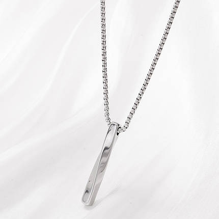 Ланцюг із кулоном кручена паличка сріблястого кольору Stainless Steel розмір 40х5 мм розмір ланцюга 70 см 3 мм, фото 1