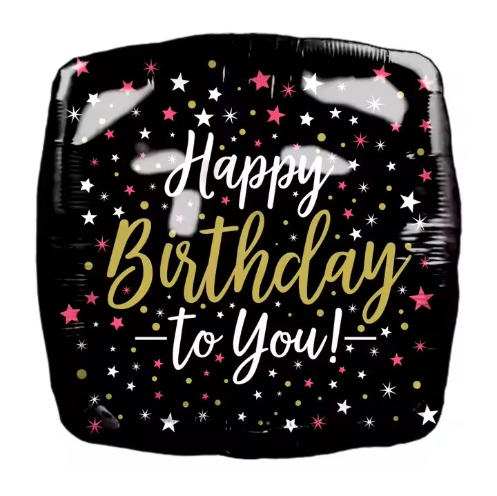 Фольгована кулька квадрат "Happy Birthday to you" чорна 43х43см (1 шт).