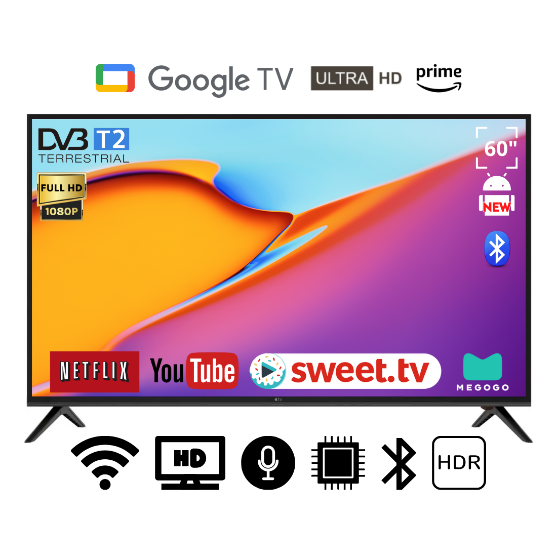 Телевізор Apple 60" I Android 15.0/Smart TV/DVB/T2/FullHD/USB/ (1980x1080) блютуз пульт