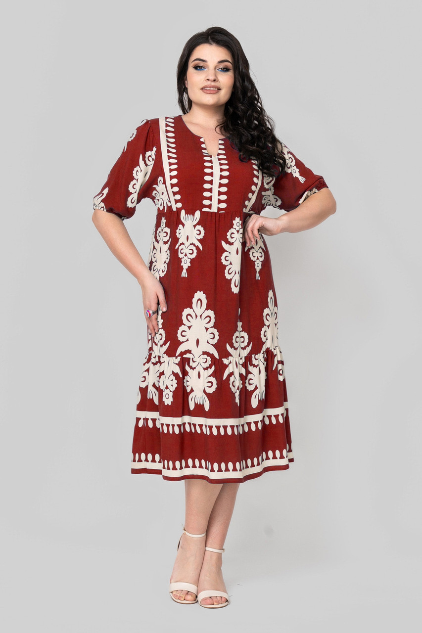 Дуже красива літня сукня з візерунком колір рубіновий