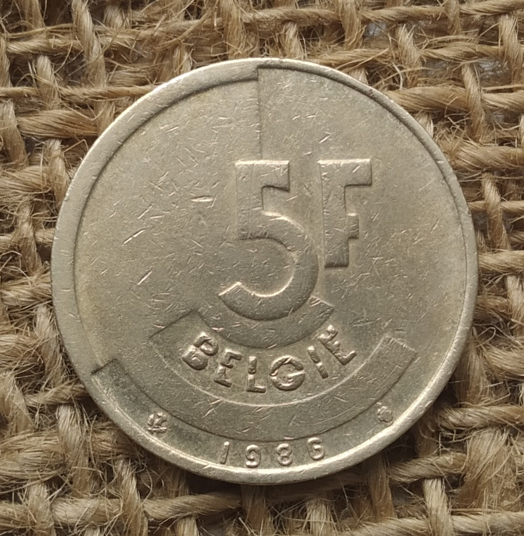 5 франкiв 1986 року. Бельгiя