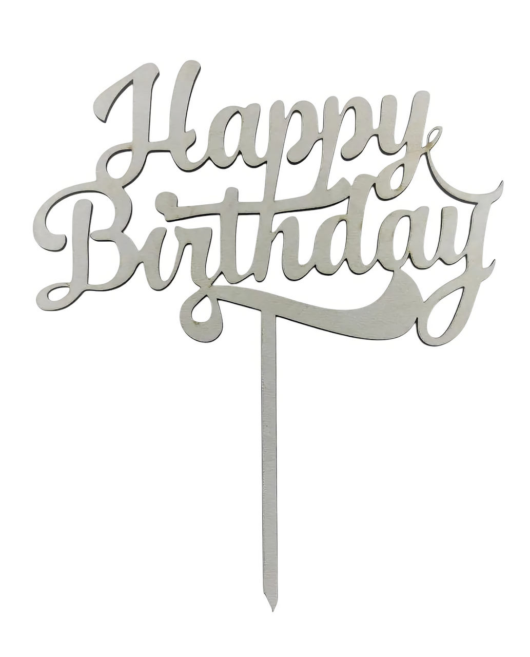 Топпер дерев'яний білий на цілій ніжці Happy Birthday