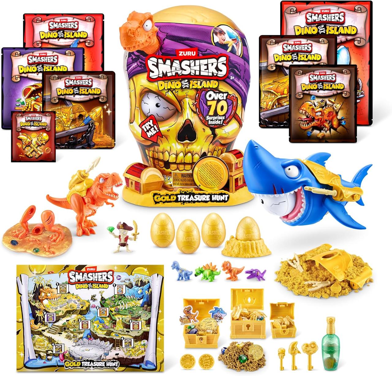 ​Ігровий набір Smashers Dino Island Gold Treasure Hunt Orange Великий набір сюрприз Череп Золото острова Діно