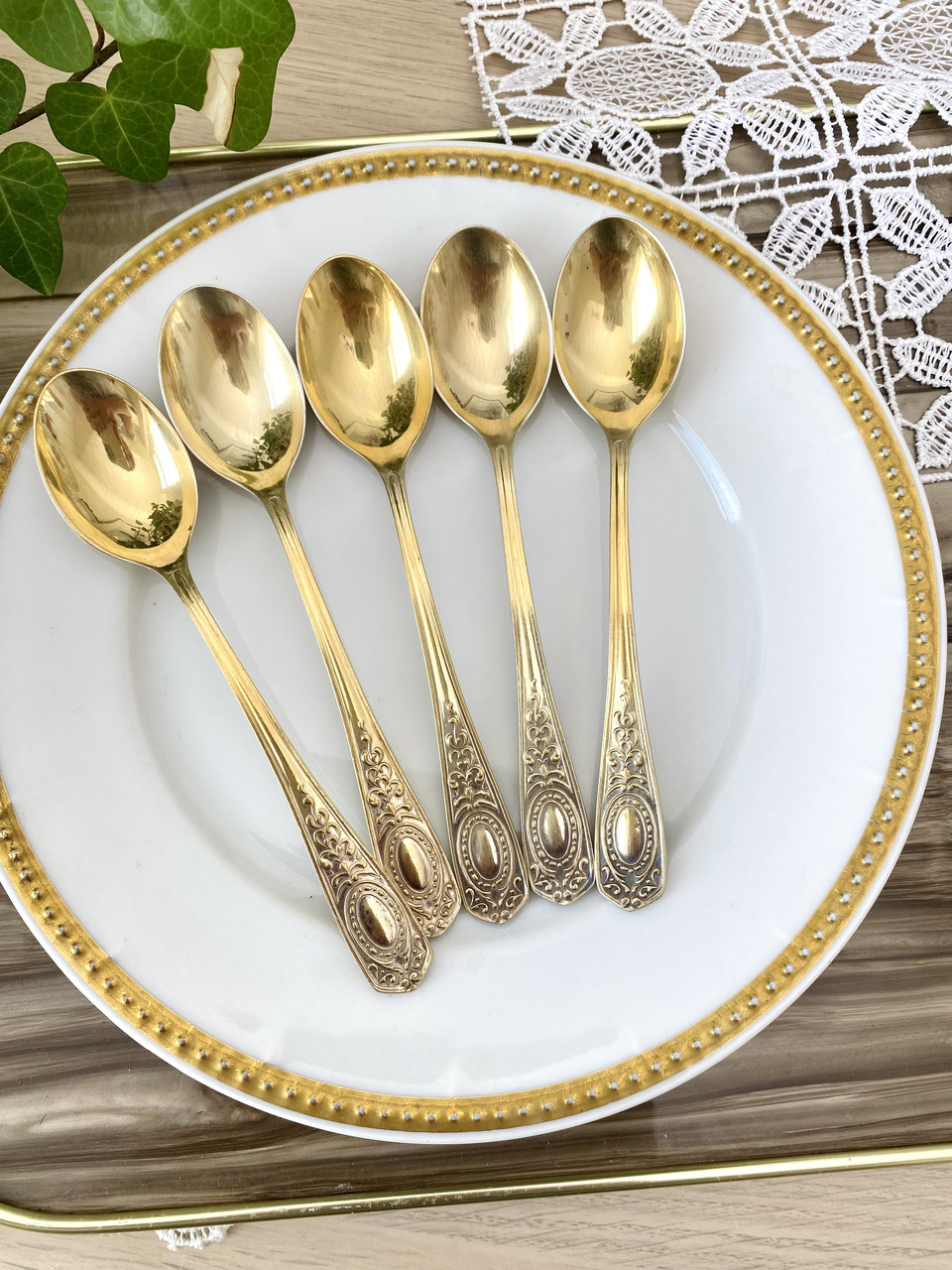 Вінтажна позолочена чайна ложечка, МНЦ, двошарове покриття срібло золото, СРСР, фото 1