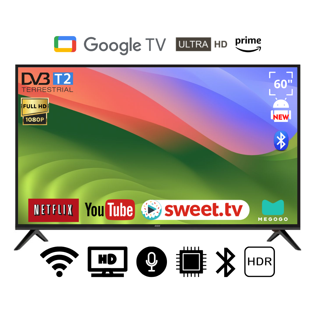 Телевізор BBK 60" I Android 15.0/Smart TV/DVB/T2/FullHD/USB/ (1980x1080) блютуз пульт