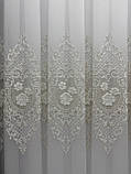 Тюль на основі бамбука з красивою шеніловою вишивкою. Колір: молочний з золотом, фото 5