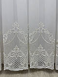 Тюль на основі бамбука з красивою шеніловою вишивкою. Колір: молочний з золотом, фото 9