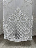 Тюль на основі бамбука з красивою шеніловою вишивкою. Колір: молочний з золотом, фото 10