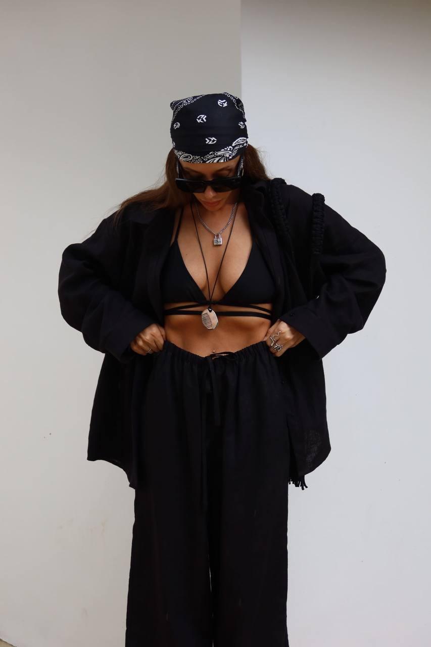 Стильний костюмчик на літо (сорочка+штани) чорного кольору, фото 1