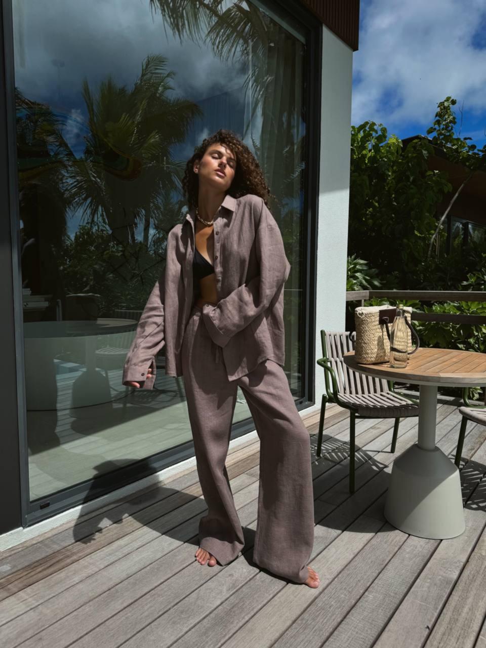 Стильний костюмчик на літо (сорочка+штани) шоколадного кольору, фото 1