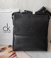 Стильна чоловіча шкіряна сумка месенджер Calvin Klein black