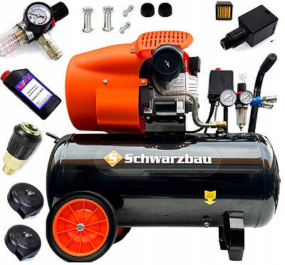 Компресор повітряний Schwarzbau 50 л 3.3 кВт / 10 бар / 530 л / хв прямий привід