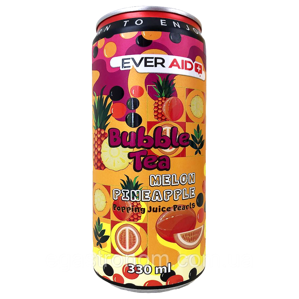 Напій слабогазований диня та ананас бабл ті Евер Еід Ever Aid bubble tea ж/б 330ml 12шт/ящ (Код: 00-00017623), фото 1