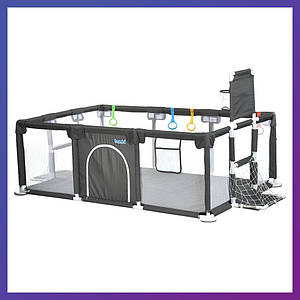 Дитячий ігровий манеж прямокутний із баскетбольним кільцем Bambi MR 1338-G Сірий