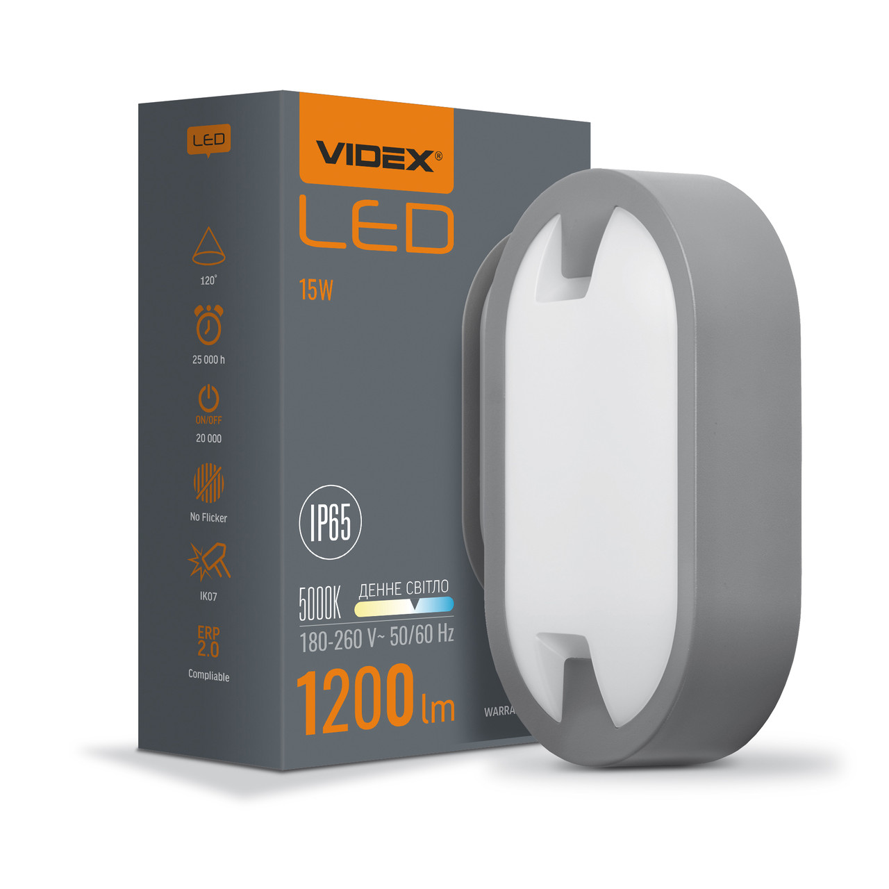 LED світильник IP65 овальний Videx 15W 5000K сірий VL-BH12O-155 25805