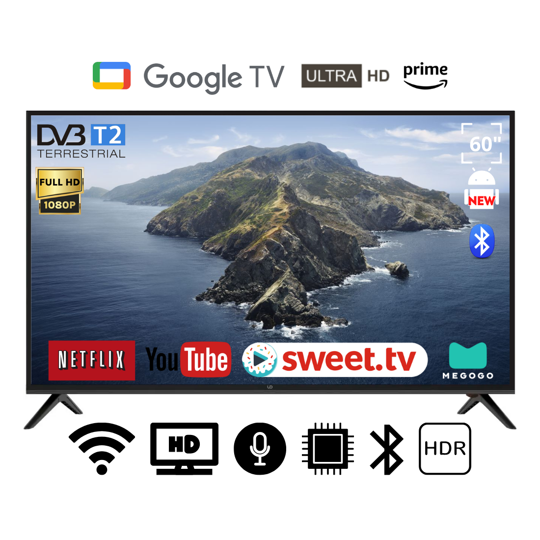 Телевізор UD 60" Android 15.0/Smart TV/DVB/T2/FullHD/USB блютуз пульт