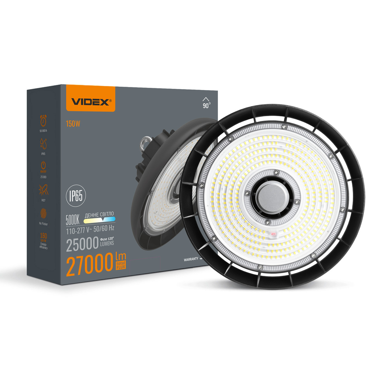 LED світильник висотний ХайБей Videx 150W 5000K 27000Lm Чорний VL-HB01-1505B 27662