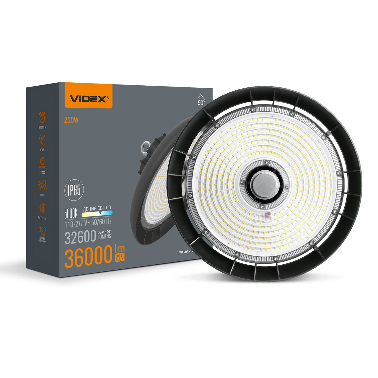 LED світильник висотний ХайБей VIDEX 200W 5000K 36000Lm Чорний, фото 1