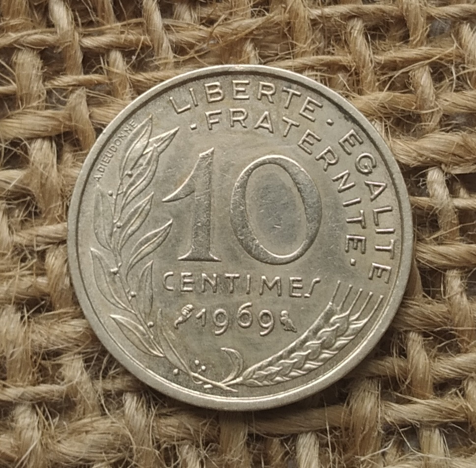 10 сантимiв 1969 року францiя, фото 1