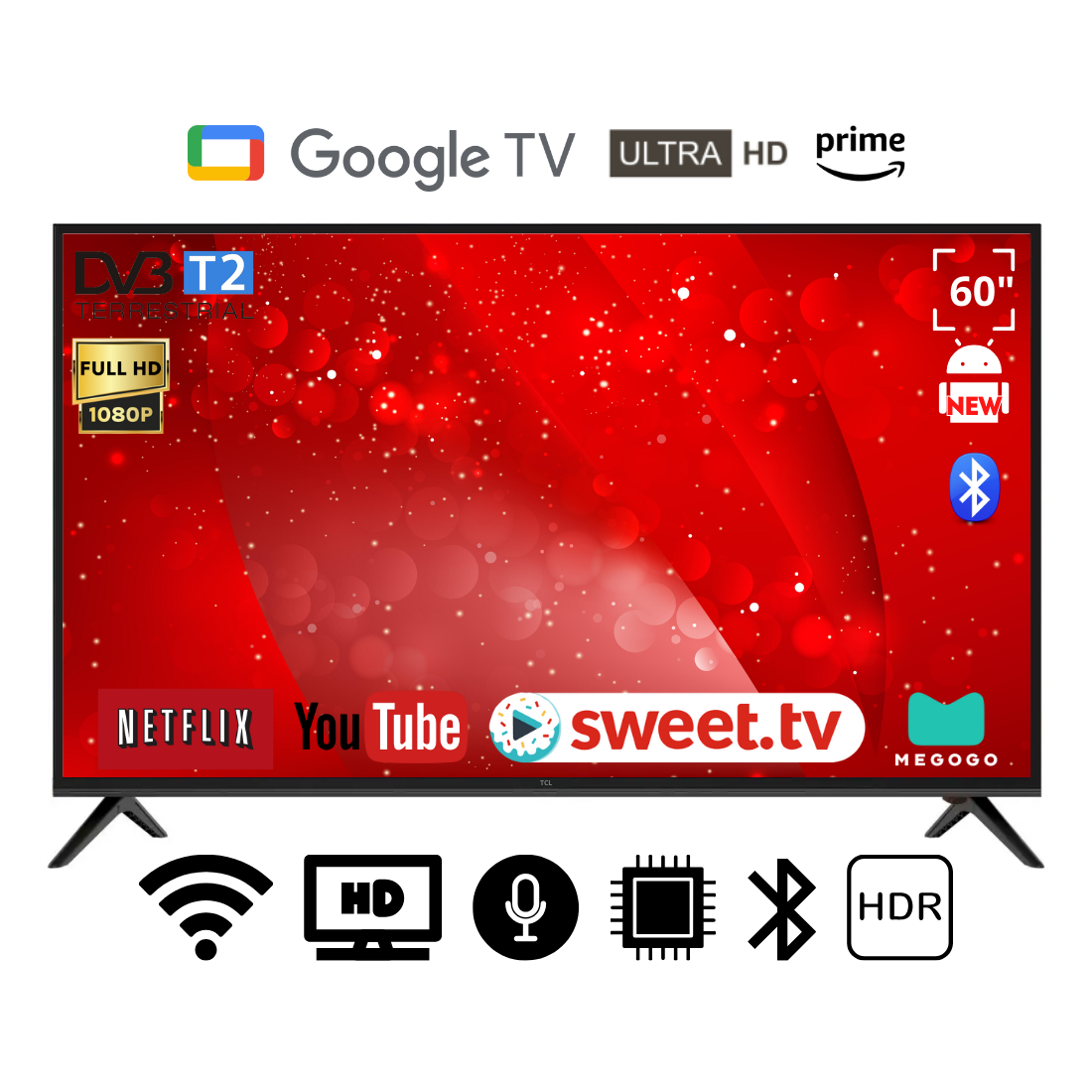 Телевізор TCL 60" Smart-TV/DVB-T2/USB АДАПТИВНИЙ UHD,4K/Android 15.0