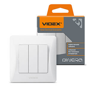 Вимикач трьохклавішний білий Videx Binera VF-BNSW3-W 25188