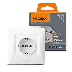 Розетка одинарна із заземленням біла Videx Binera VF-BNSK1G-W 24429