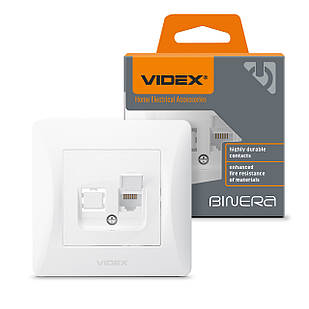Розетка CAT6 одинарна комп'ютерна біла Videx Binera VF-BNSK1PC6-W 24439