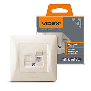 Розетка CAT3 одинарна телефонна кремова Videx Binera VF-BNSK1TF3-CR 24698