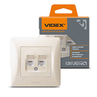 Розетка CAT6+CAT6 комп'ютерна подвійна кремова Videx Binera VF-BNSK2PC6-CR 26117