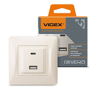 Розетка USB-A + USB-C PD20W кремова Videx Binera
