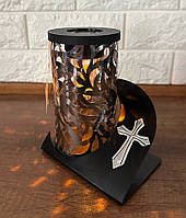 Лампадка мала на сонячній батареї срібна,імітація полум'я свічки, 15 см