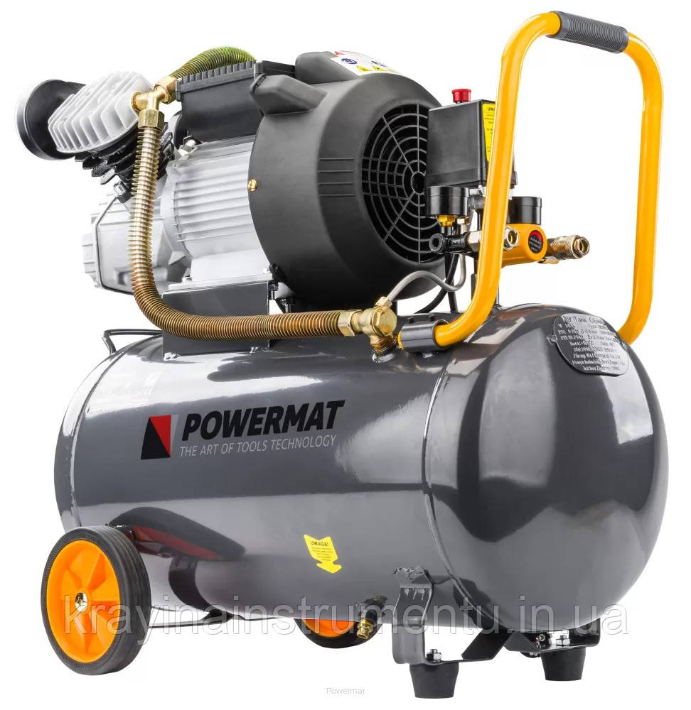Компресор повітряний масляний POWERMAT 50 л / 2.2 кВт / 8 бар / 392 л/хв/ V-подібні циліндри