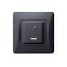 Розетка USB-A + USB-C PD20W чорний графіт Videx Binera, фото 3