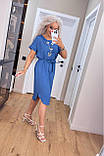 Трендова літня сукня жіноча з коротким рукавом синя сукня на літо з поясом легка сукня міді, фото 2