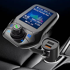 Стерео ФМ модулятор (Bluetooth 5.0 / QC3.0 / TFT 1.8" / AUX out / USB / microSD / Вольтметр / Меню)