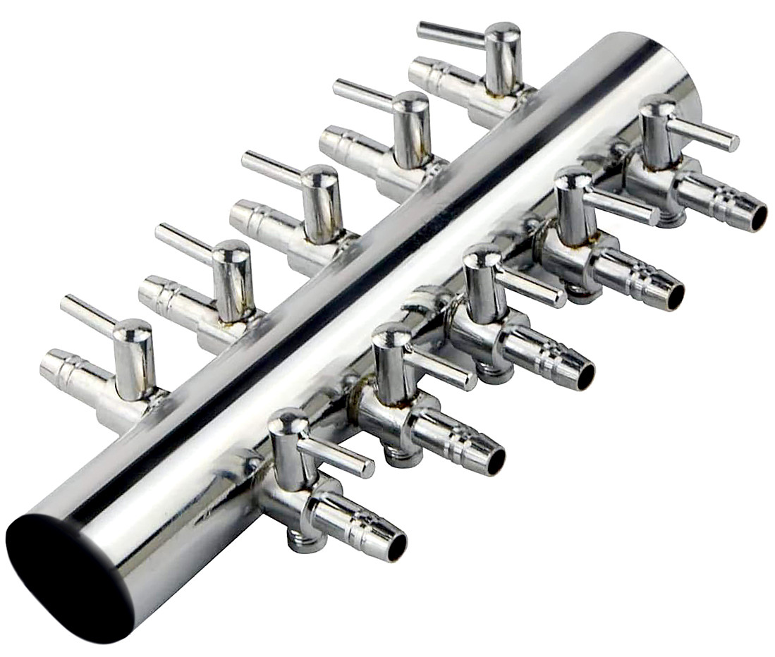 Краник неіржавкий BD-10, AQUAXER гребінка 10 виходів, для регулювання повітря. Повітряний розподілювач.