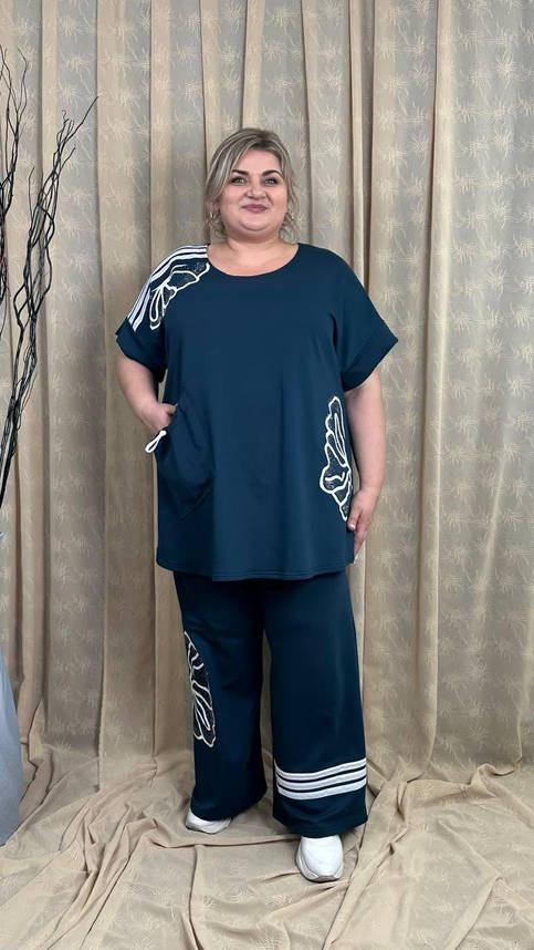 Вільний костюм із двонитки "Колін" (футболка + штани) Oversize 66-68 70-72 74-76, фото 1