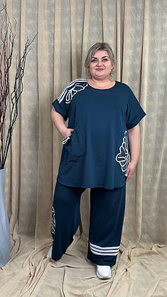 Вільний костюм із двонитки "Колін" (футболка + штани) Oversize 66-68 70-72 74-76, фото 3