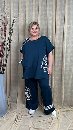 Вільний костюм із двонитки "Колін" (футболка + штани) Oversize 66-68 70-72 74-76, фото 6