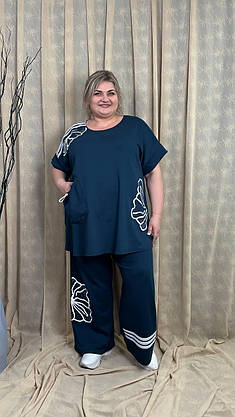 Вільний костюм із двонитки "Колін" (футболка + штани) Oversize 66-68 70-72 74-76, фото 4