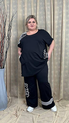 Вільний костюм із двонитки "Колін" (футболка + штани) Oversize 66-68 70-72 74-76, фото 5