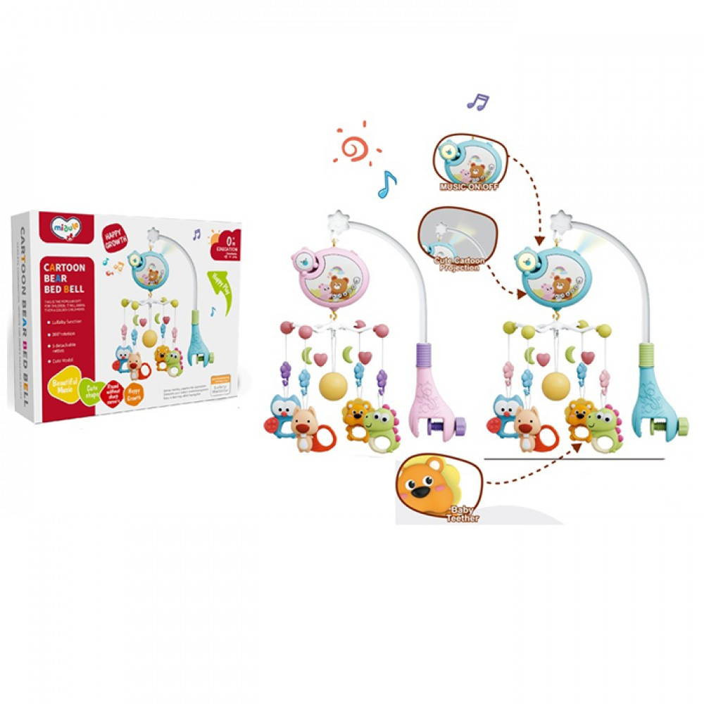Карусель на кроватку 368-10 підвіски 5шт(брязкальце, 4шт тварини, 1шт-кулька), блок-ведмедик,, фото 1