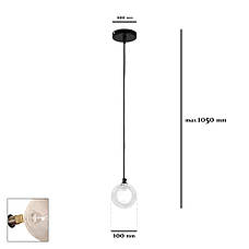 Підвіс зі скляним подвійним плафоном 10см (61-P100F-1 BK+CLWH), фото 2