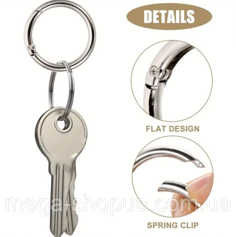 Кільце-карабін 26 мм для ключів 2 шт. — Круглий металевий карабін-брелок, сріблястий, фото 1