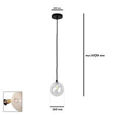 Чорний підвіс зі скляною прозорою 12см кулею BUBBLES (61-P120F-1 BK+CL), фото 2