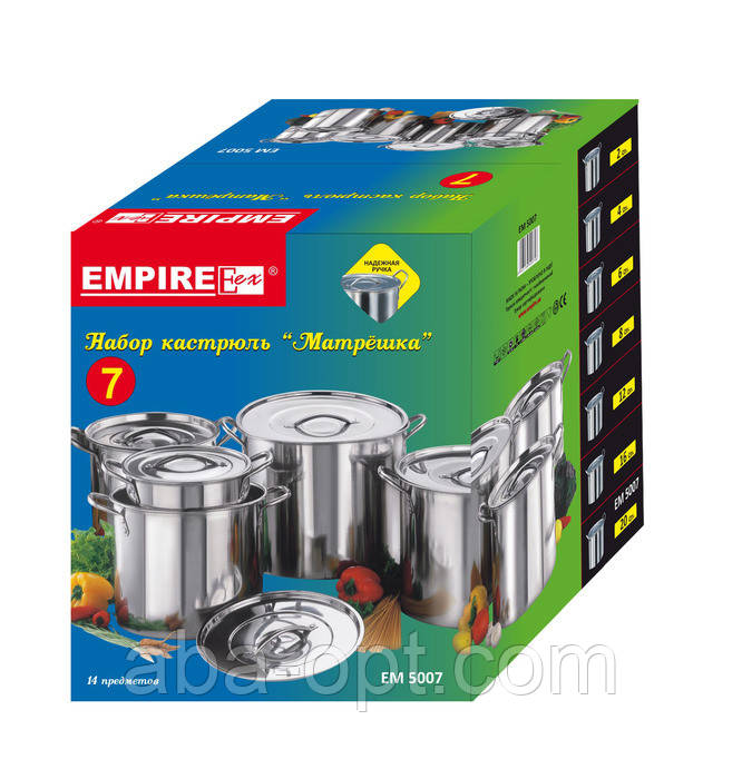 Набір каструль з нержавіючої сталі Стандарт V 1.5/2.5/4.5/6.5/8.5/11.5/15 л (шт), фото 1